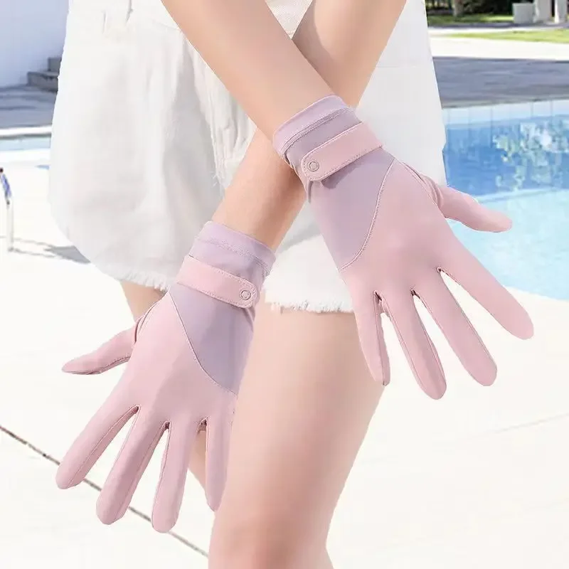 Summer Sunscreen Gloves Women Thin Ice Silk Anti-ultraviolet Dew Finger Touch Screen Driving Riding Non-slip Breathable Gloves