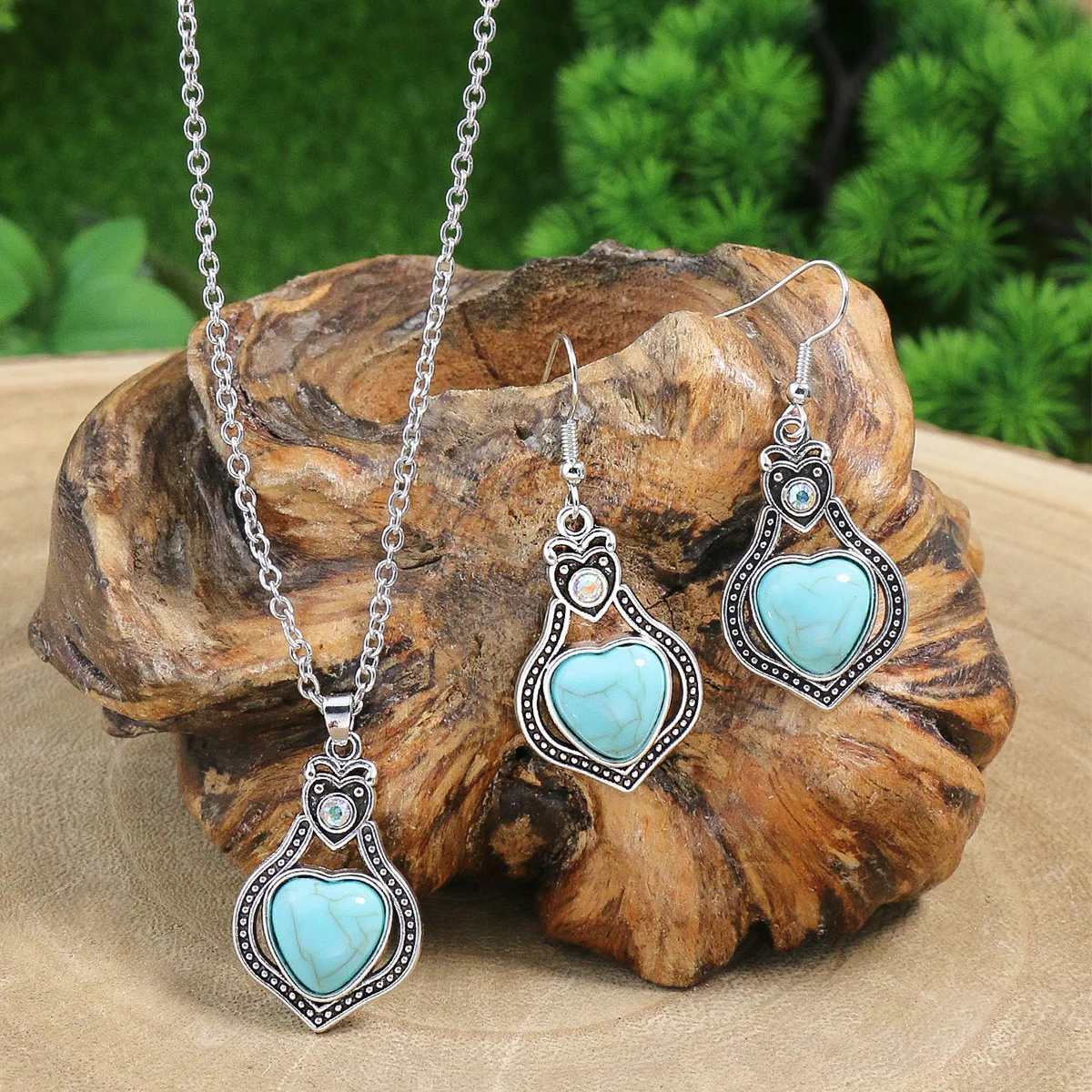 Vintage Natural Stone Necklace Earrings Bracelet Set For Women Ethnic Beads Necklaces Wedding Party Jewelry Sets Pendientes