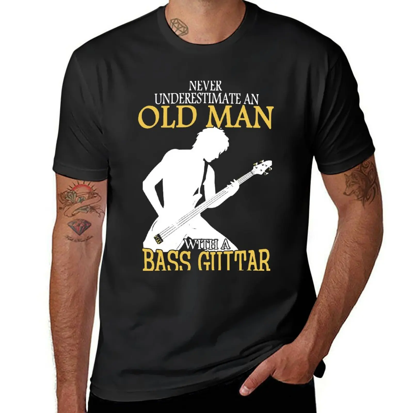 Never Underestimate An Old Man With A Bass Guitar T-Shirt sublime aesthetic clothes sports fans Men's t-shirt