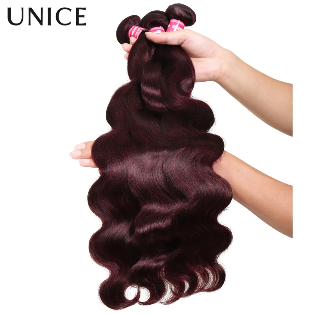 UNICE Hair Black Cherry Colored Body Wave Human Hair Bundles 1/3/4 PCS Deal 100Grams Per Bundle image 2