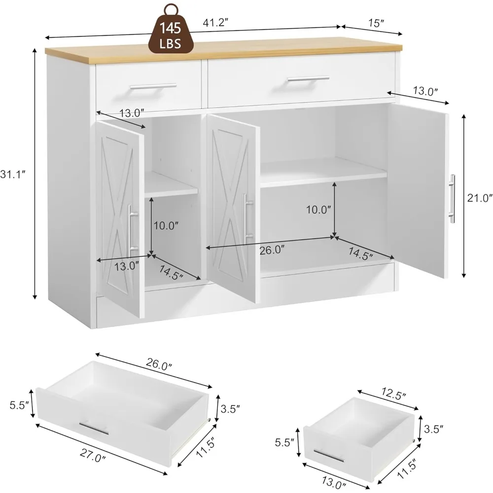 Credenza rustica a 41 ante in stile fienile con contenitore regolabile per caffè e buffet