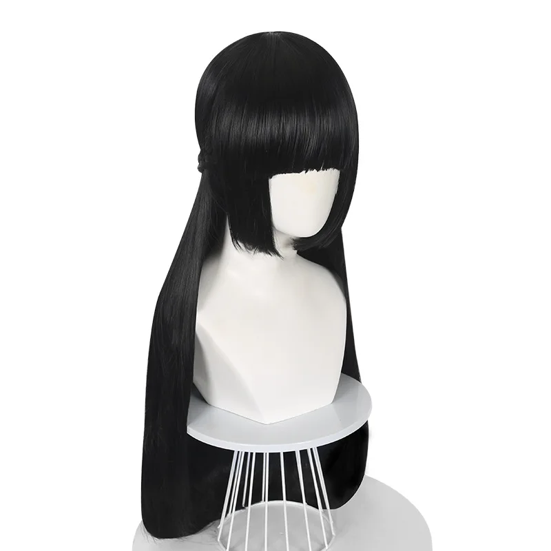 Synthetic Cosplay Wig Black Hime Cut Side Ponytail Zoe-Inspired Princess Style Heat Resistant Anime Hairpiece with Natural Scalp
