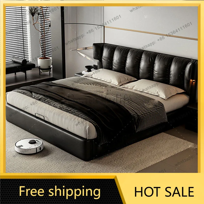 XX.Mobile Safe Bedsimple Leather Floor Queen Bedroom Girls Sleeping Bed Platform Sun Letto Matrimoniale Lounge Suite Furniture