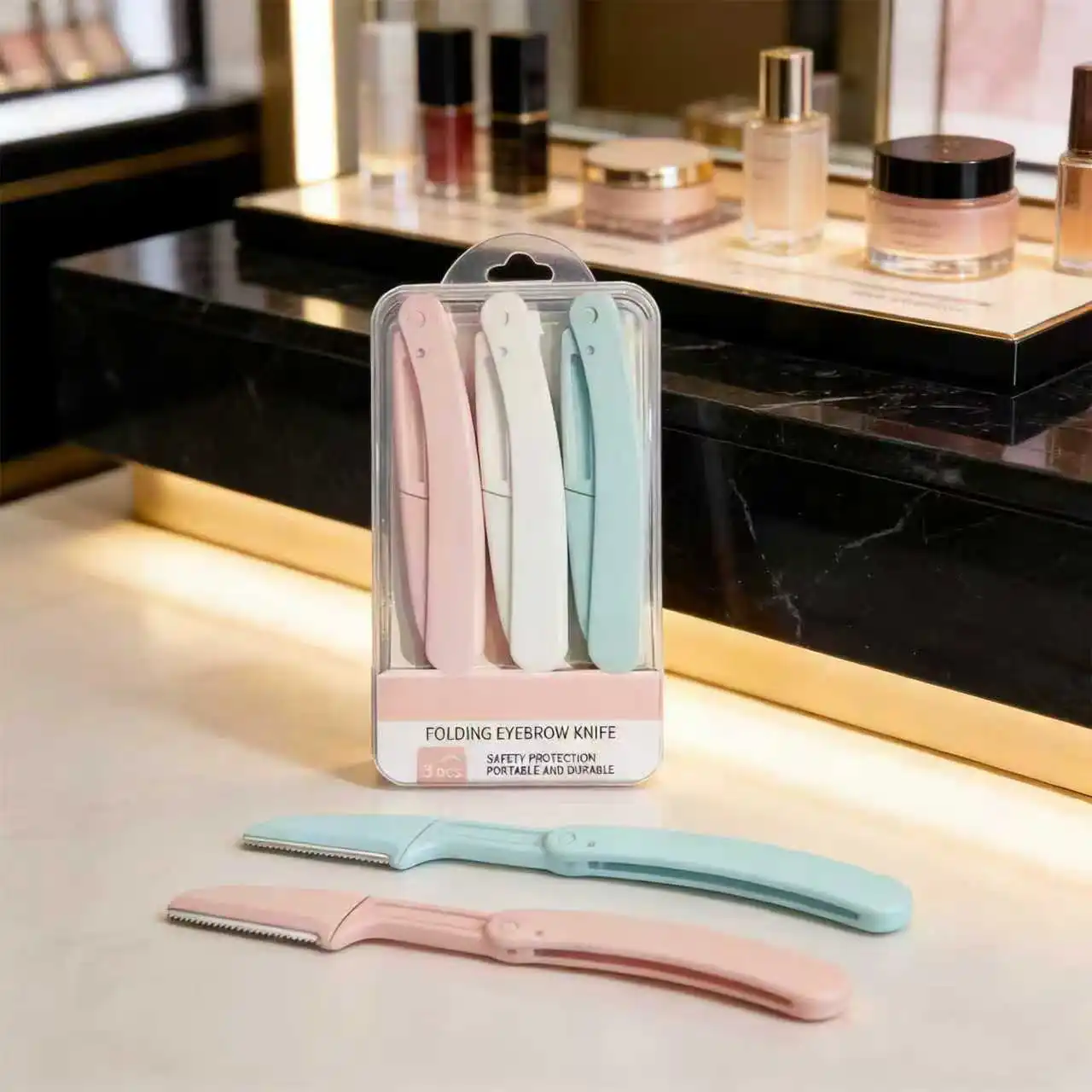 3pc Safe Folding Ladies Face Shaver Eyebrow Trimmer Blade Anti-Scratch Razor Makeup Tools Eyebrow Trimmer Face Razor for Women