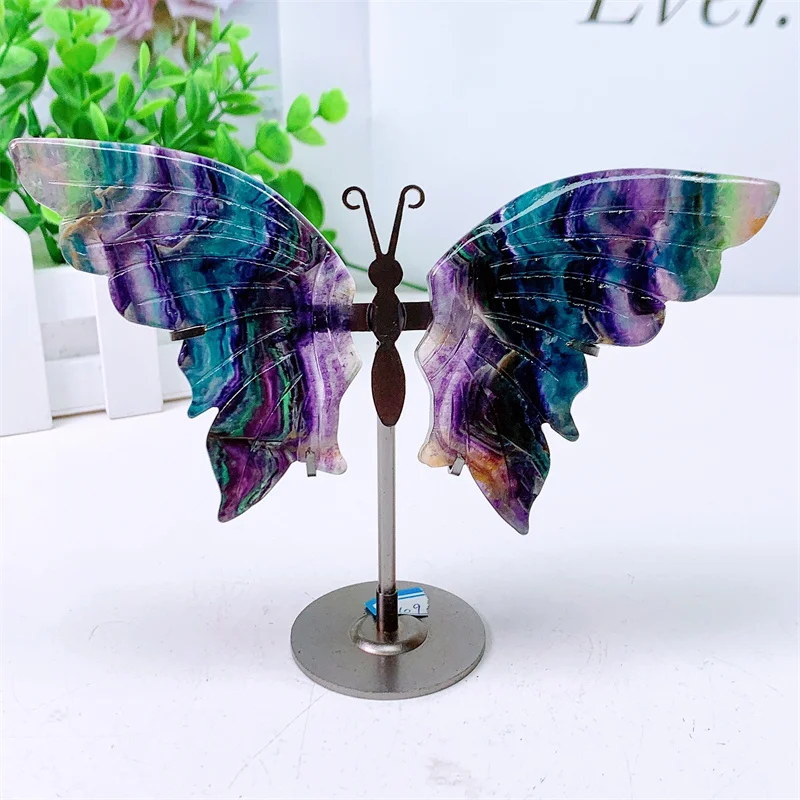 

Natural Fluorite Butterfly Wings Carving, Hand Polished, Reiki Healing Crystal Gift, Room and Office Decoration, 1Pair