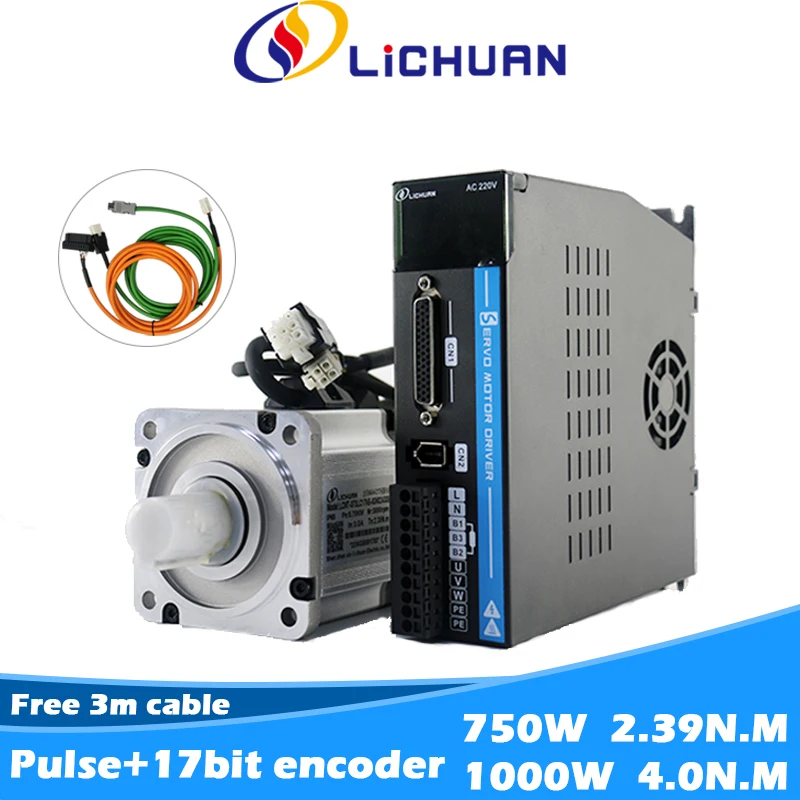 lichuan servo motor ac com kit de driver kit cnc para pulso de impressora 3d 750w a 1000w 4nm 220v 3000rpm rs485 01