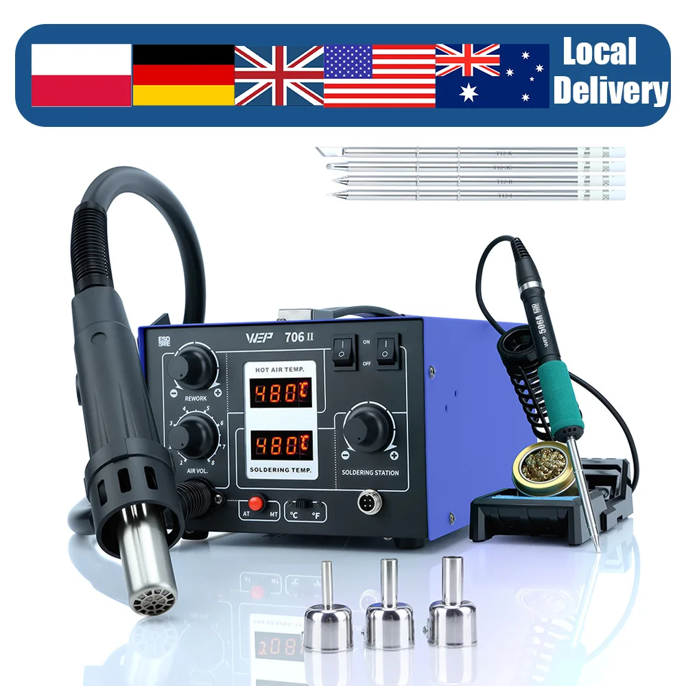 

WEP 706-II 740W T12 Soldering Station Fast Heating Adjustable Temperature Solder Iron Hot Air Gun Welding Tools, Local Delivery