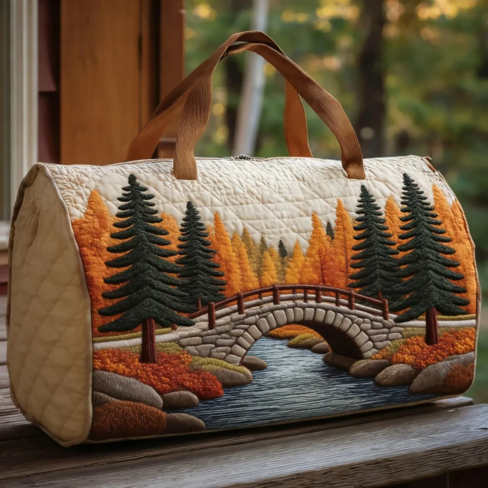 

Shoulder Strap Quilted Duffle Bag 3D Quilting Craft Large Capacity Travel Duffel Bag Scenery Pattern Tote Bags Sports Gym Bag