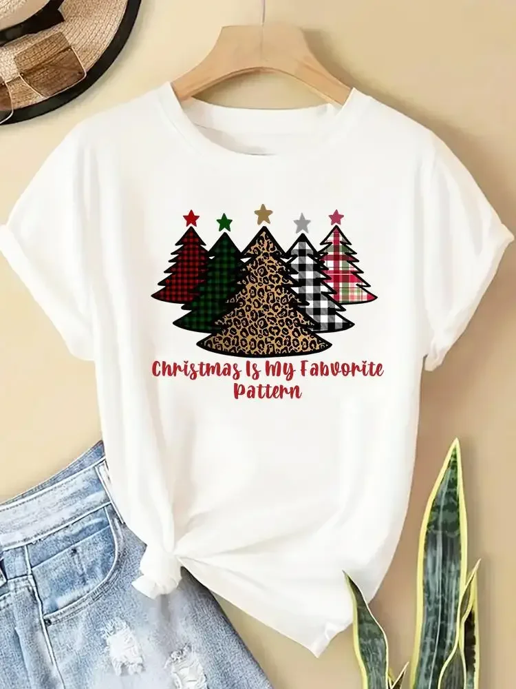 Sweet Tree Merry Christmas Letter Print Women Tee Fashion Crew Neck Short Sleeve Daily Commuting Streetwear Casual Cozy Lady Tee