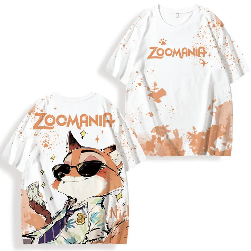 Disney Zootopia Nick Judy T-shirt Cartoon Moda Coppie Stampa Camicia a maniche corte Estate Allentato Traspirante Girocollo Top Regalo