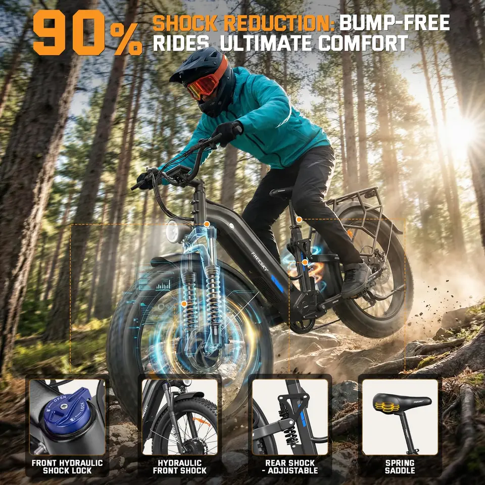 FREESKY 4000W 210Nm AI Dual Motor Electric Bike For Adults Ranger Air 105mile Long Range Ebikes,34MPH,Full suspension,26’fat tire,Step-thru,Mountain,hunting image 9