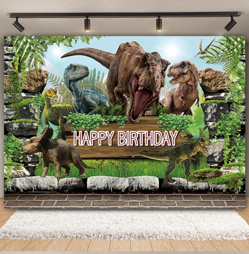 3D Dinosaur Birthday Backdrop Jungle World Jurassic Dinosaur Kids Boys Baby Happy Birthday Party Photography Background Decor
