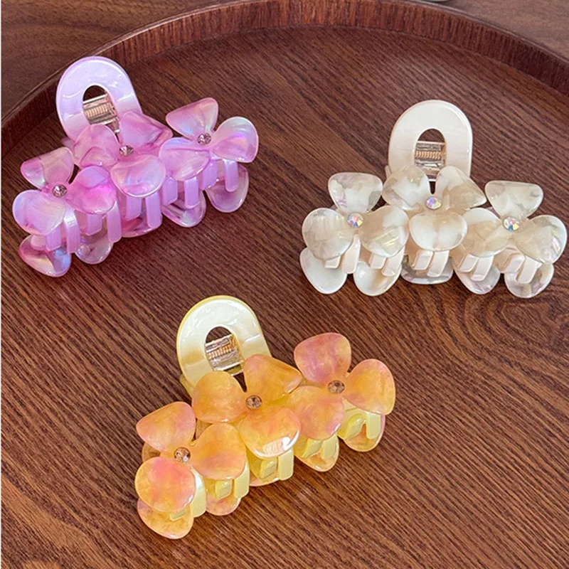 الكورية الجديدة الرائعة ثلاثية الأبعاد الراين مرصع زهرة مشبك شعر موضة لطيف خلات عالية بونتاليل القرش كليب