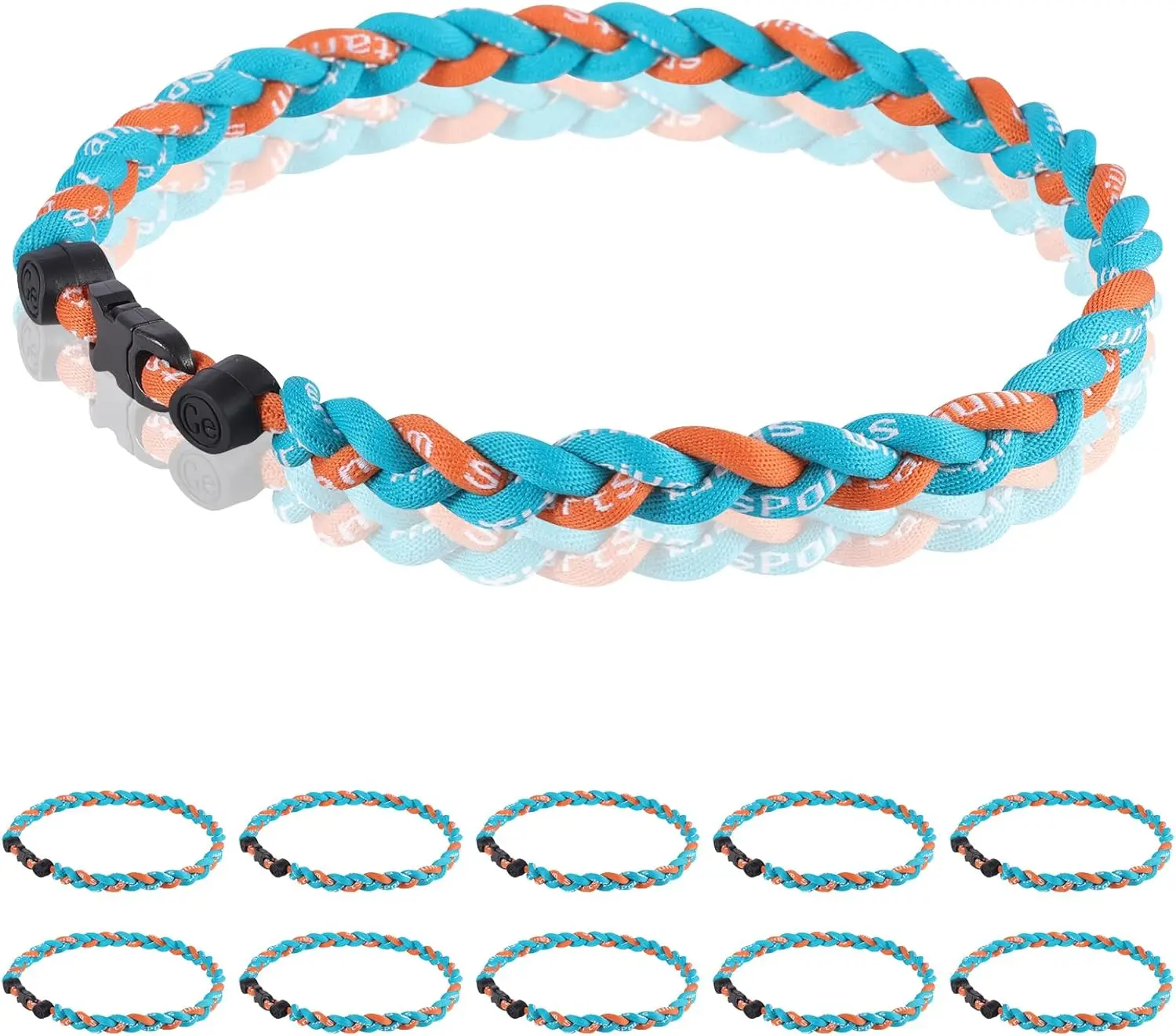 

Набор из 12 бейсбольных ожерелий, 18 дюймов, подарок для болельщиков бейсбола, дизайн из трех плетеных титановых веревок, разноцветные.