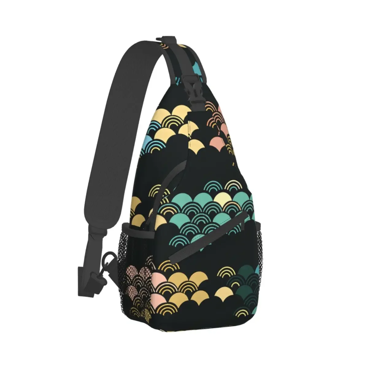 

Japanese Pattern With Clouds Waves Crossbody Chest Bags Japanese Style Pockets Travel Pack Messenger Sports Teens Shoulder Bag