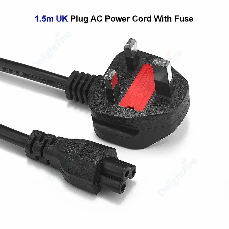 

3 Pin UK Power Cable Cord Main C5 Cloverleaf UK Power Cord 1.5m 5ft 3 Prong With Fuse For Notebook Laptop AC Adapter Printer