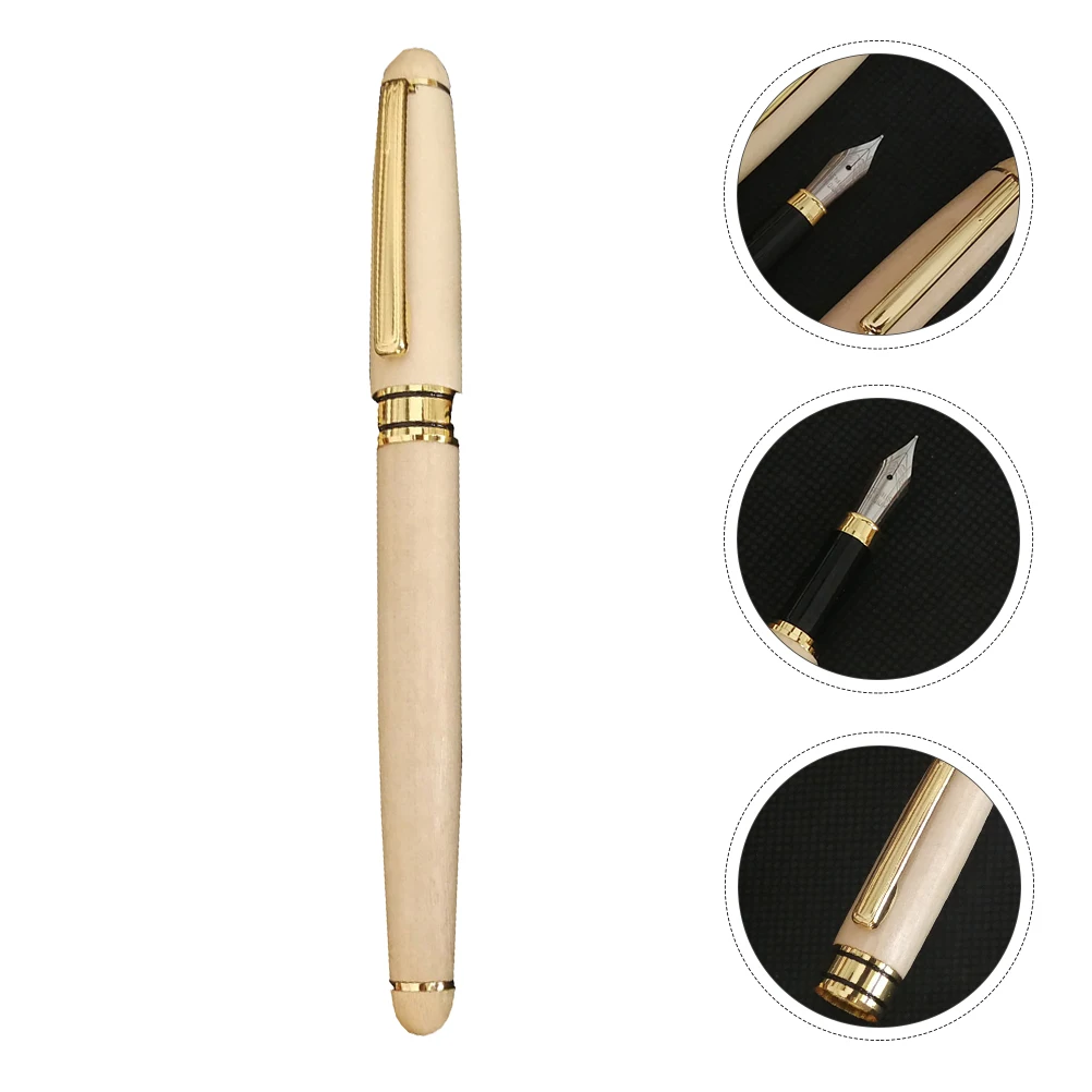 

Natural White Wooden Ballpoint Pen Calligraphy Practice Signature Writing Stylish Students Stationery Metal Clip