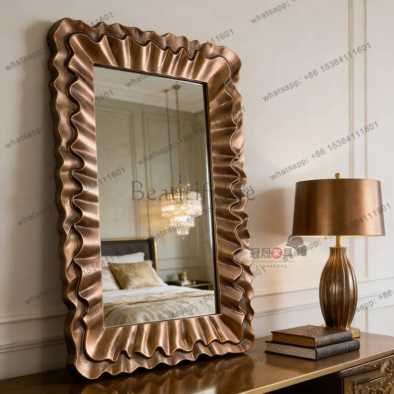 European retro carved cosmetic mirror bathroom wall-mounted entrance light luxury decorative mirror
