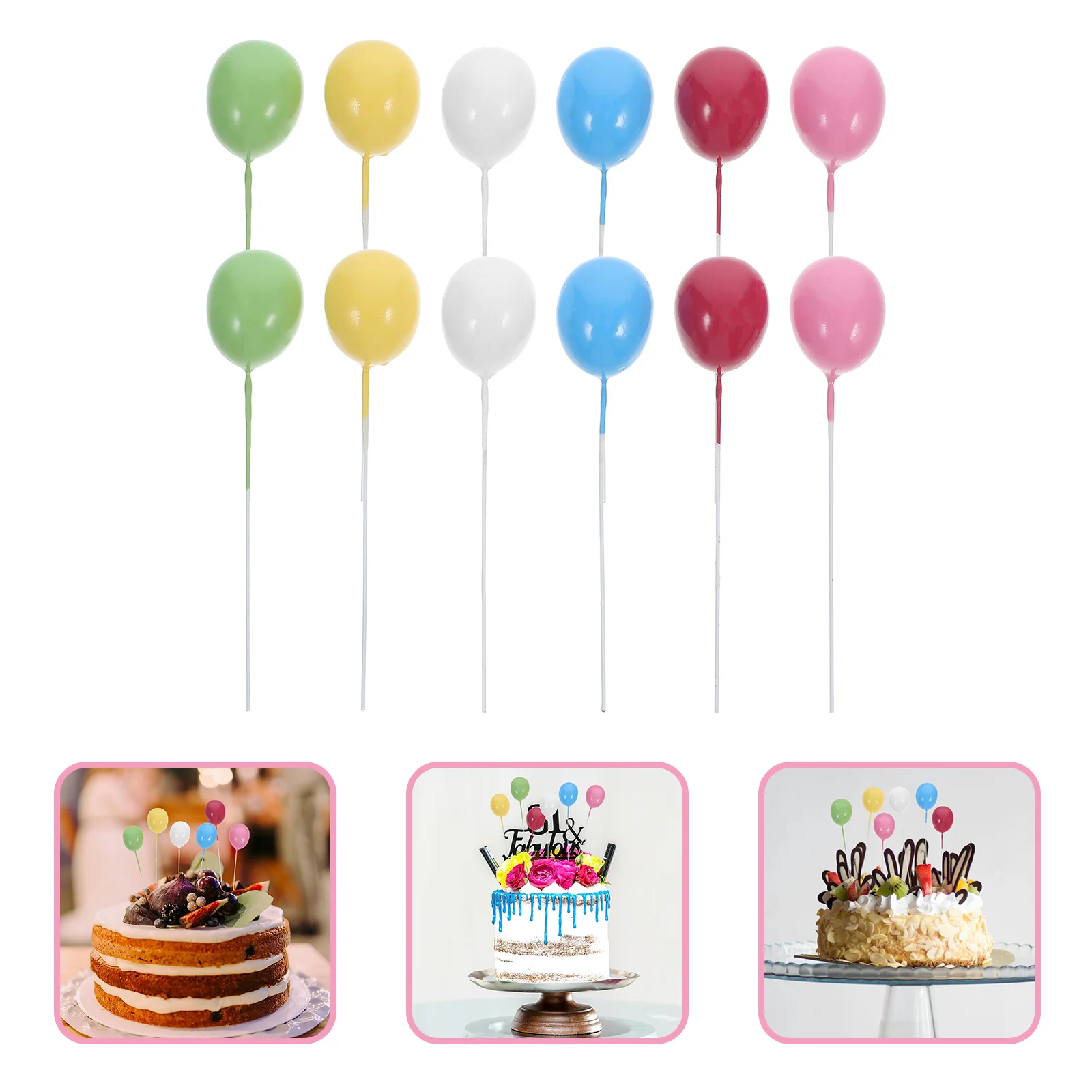 

12pcs Colorful 3D Balloon Cake Topper Picks Light Foams Party Dessert Decorations Adorable Shape Safe Use Cupcake Toppers