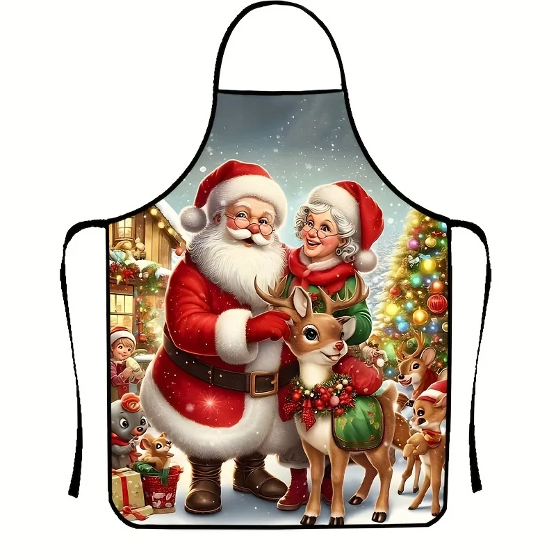 Santa Claus Reindeer Print Apron, Stylish & Durable, Perfect for Kitchen Baking & Catering Service Apron