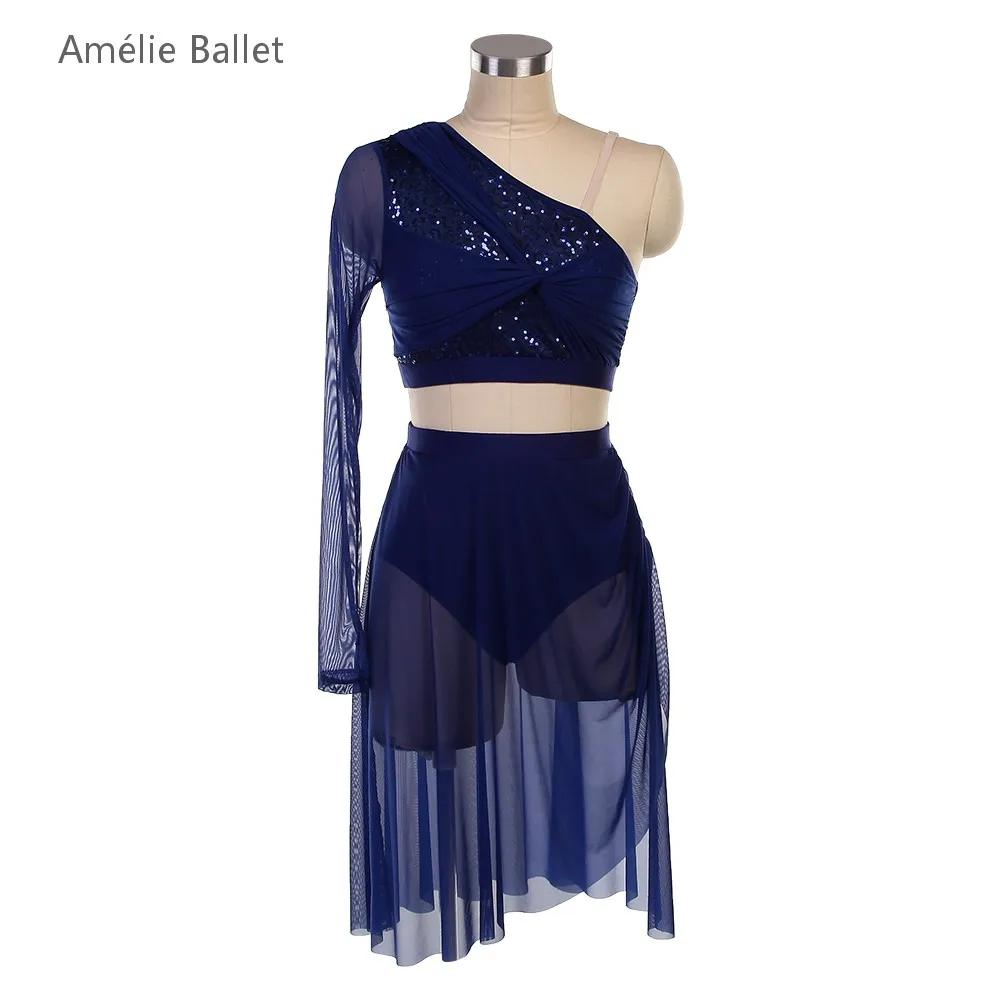 

25178 Новый балетный костюм, темно-синий балетный костюм с блестками и лифом из спандекса, балетные костюмы для взрослых девочек, лирические и современные танцевальные костюмы