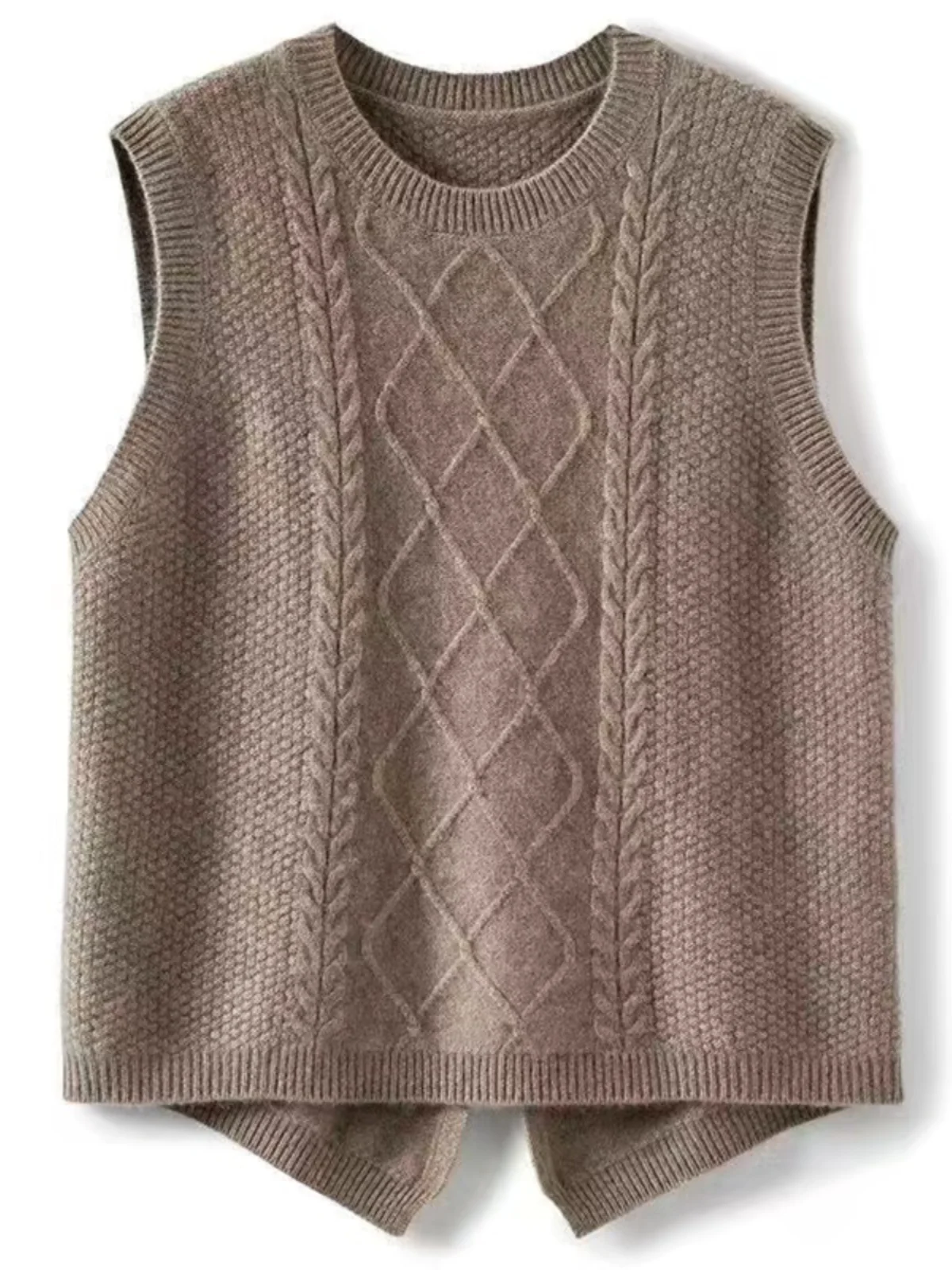 Women's Knitted Wool Vest round Neck Base Layer Versatile Autumn Winter Wear Underwear Warmth Conservation Fashionable Vest