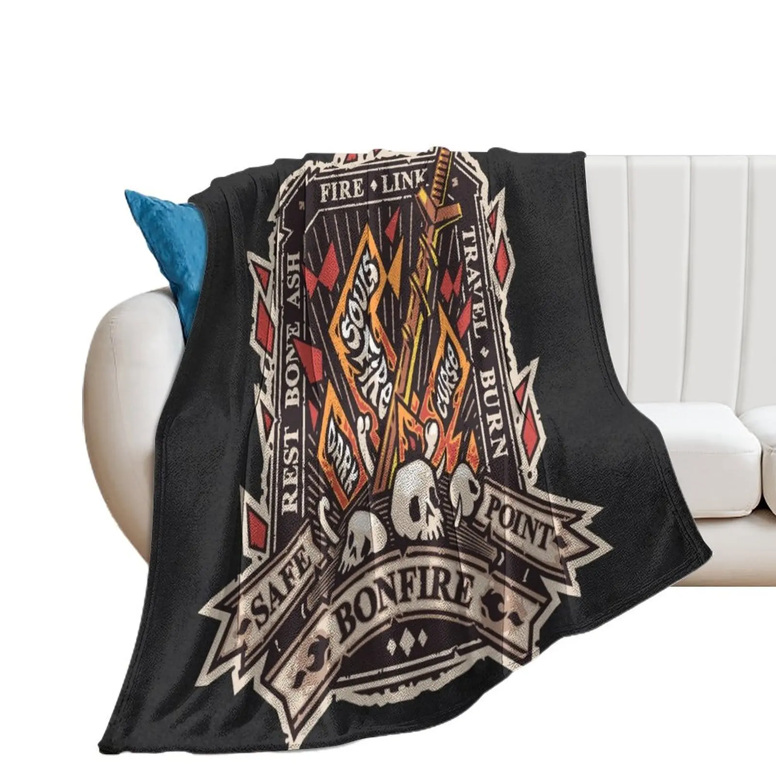 Dark Bonfire Emblem with Curse Souls Color Throw Blanket Sofas Shaggy Furry Warm Blankets