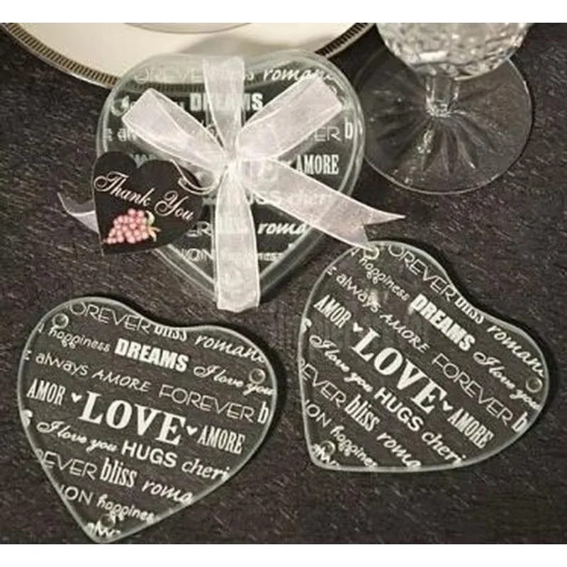 200pcs=100pairs Wholesale Indian Wedding Return Gift for Guests heart Love Cup Pad Mat Glass Coasters