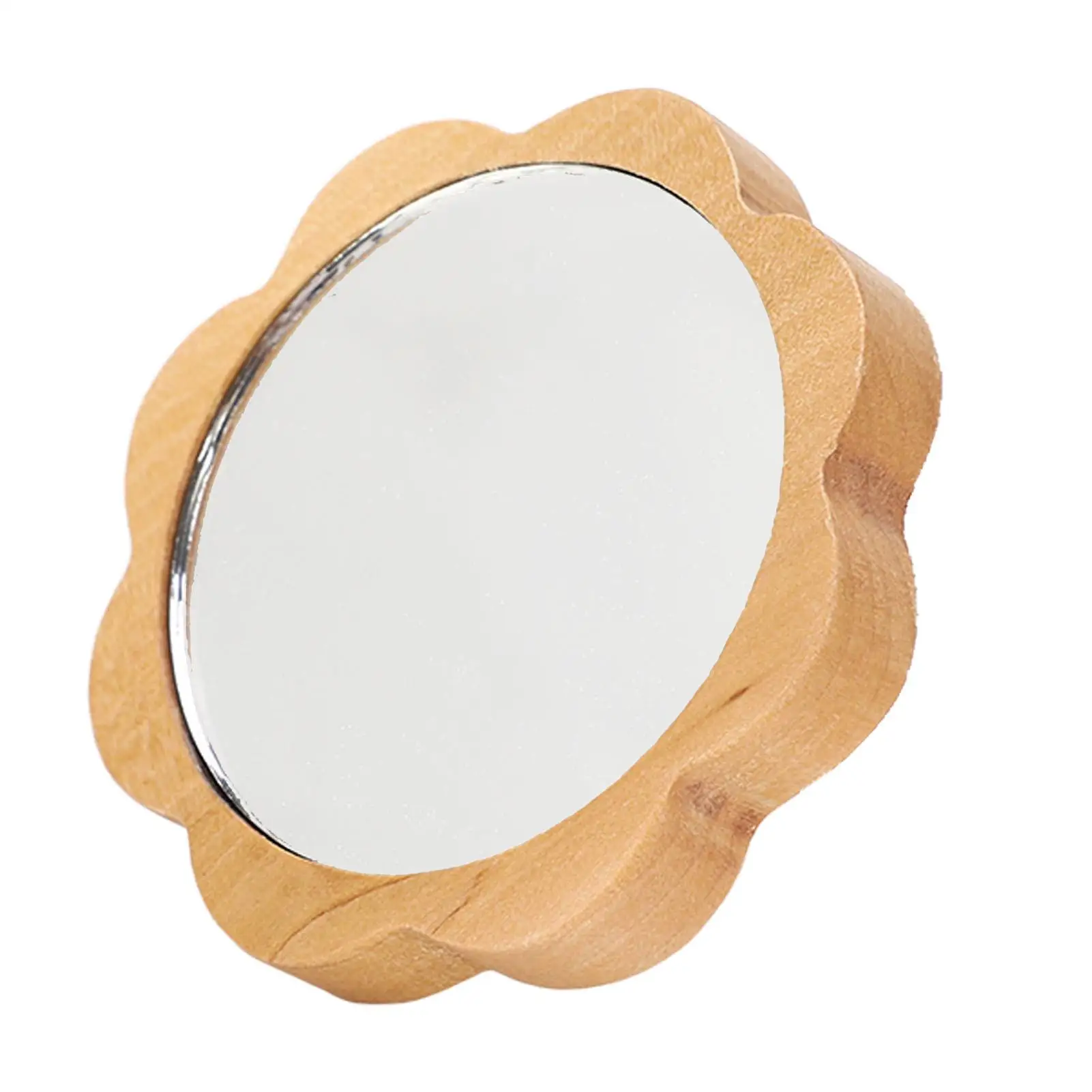 Portable Round Wooden Framed Handheld Makeup Mirror Small Fashionable Cosmetic Mirror for daily Use Perfect Gift for Girls