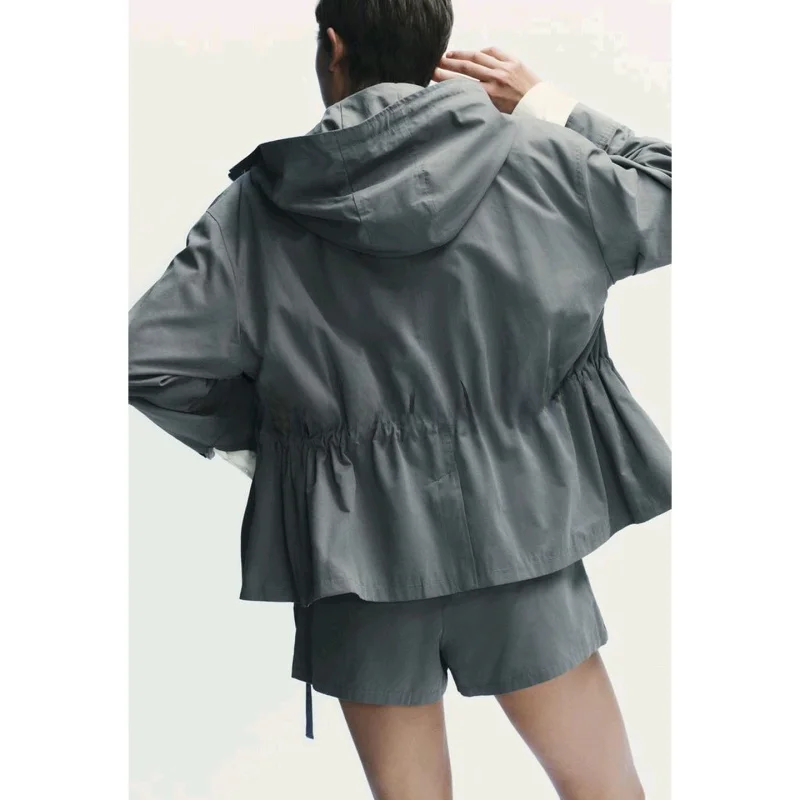 カジュアル Sle フード付きジッパー スタンドカラー ワークウェア Jaet レディース ロングパンツ ミッドウエスト 2 点セット ort Sve シルクサテン