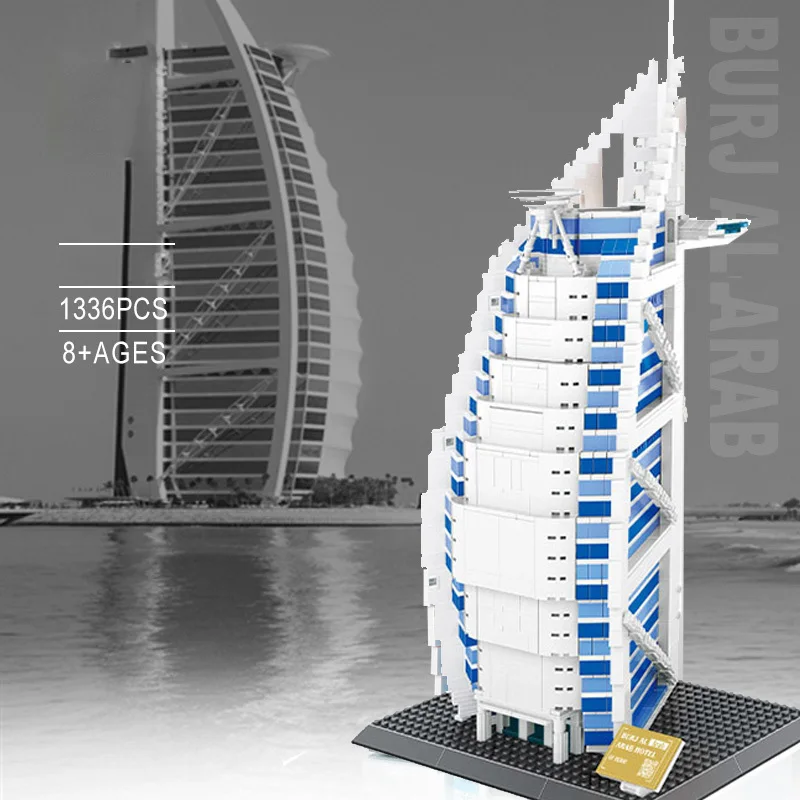 สร้างสรรค์สถาปัตยกรรมสมัยใหม่สหรัฐอาหรับเอมิเรตส์ดูไบอาคารบล็อก UAE โรงแรมบูร์จ อัล อาราบจำลองก่อสร้างอิฐของเล่น