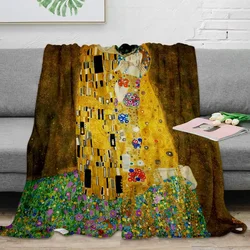 Gustav Klimt The Kiss  Nap Flannel Blankets Super Soft Cozy Throw Blanket Warm Bedspread Travel Sofa Cover