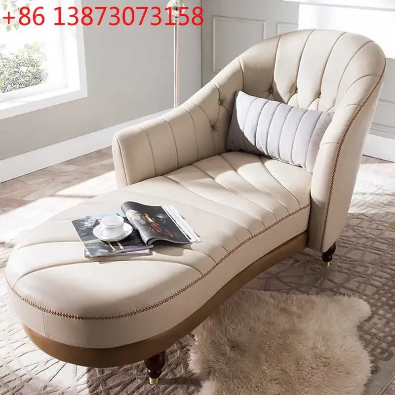 

European leather art solid wood bedroom balcony small apartment light luxury modern lazy sofa