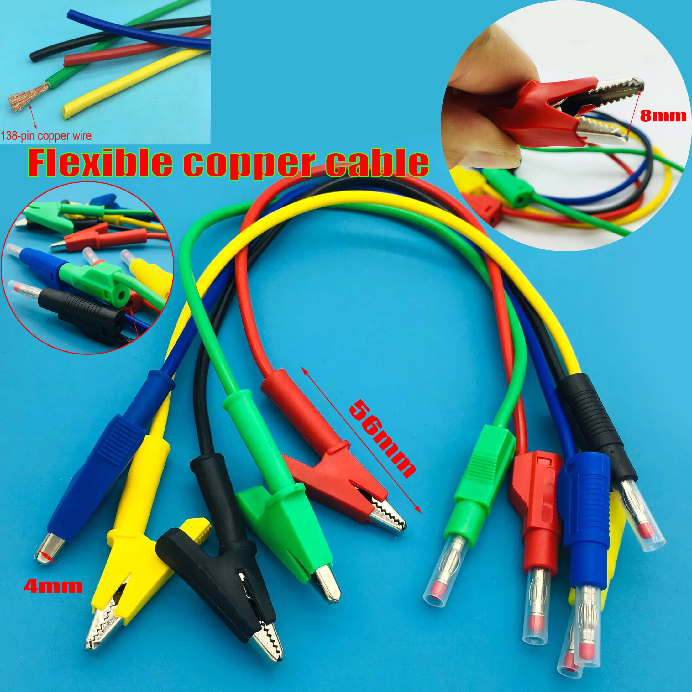 

0.3/0.5/1/1.5/2M Flexible 14AWG copper 4mm Stackable Banana Plug to Alligator Clip telescopic sheath Test Probe Lead Wire Cable