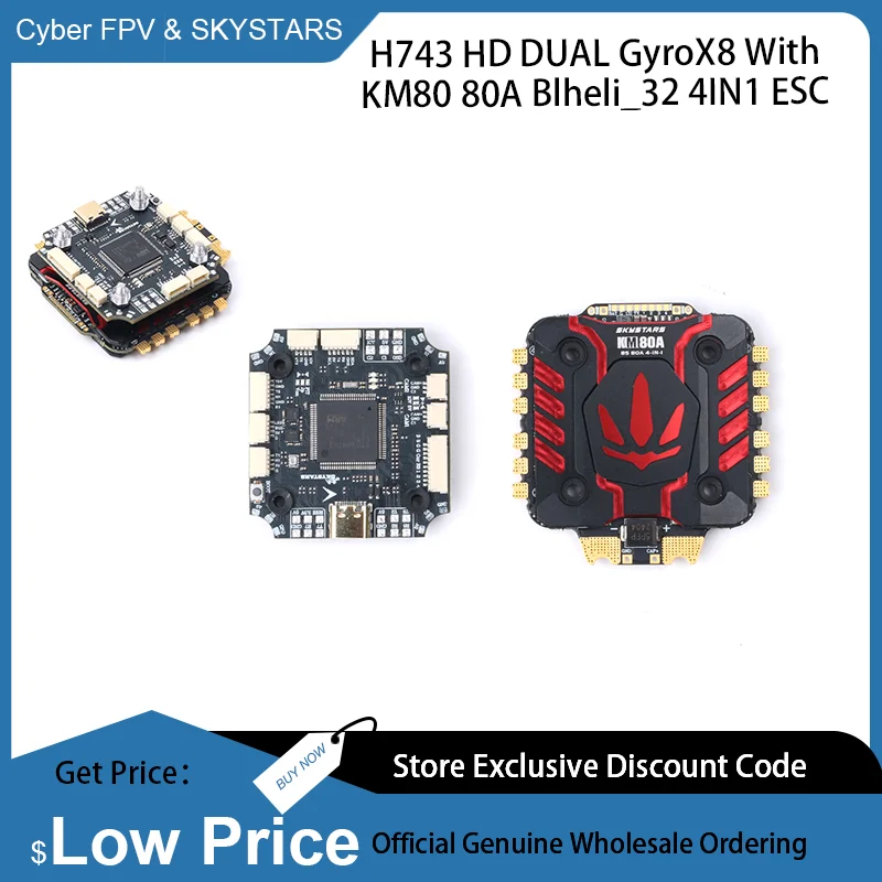 

SKYSTARS H743 HD DUAL Gyro betaflight Flight Controller H7 X8 With OSD & KM80 80A Blheli_32 4IN1 ESC for FPV drones