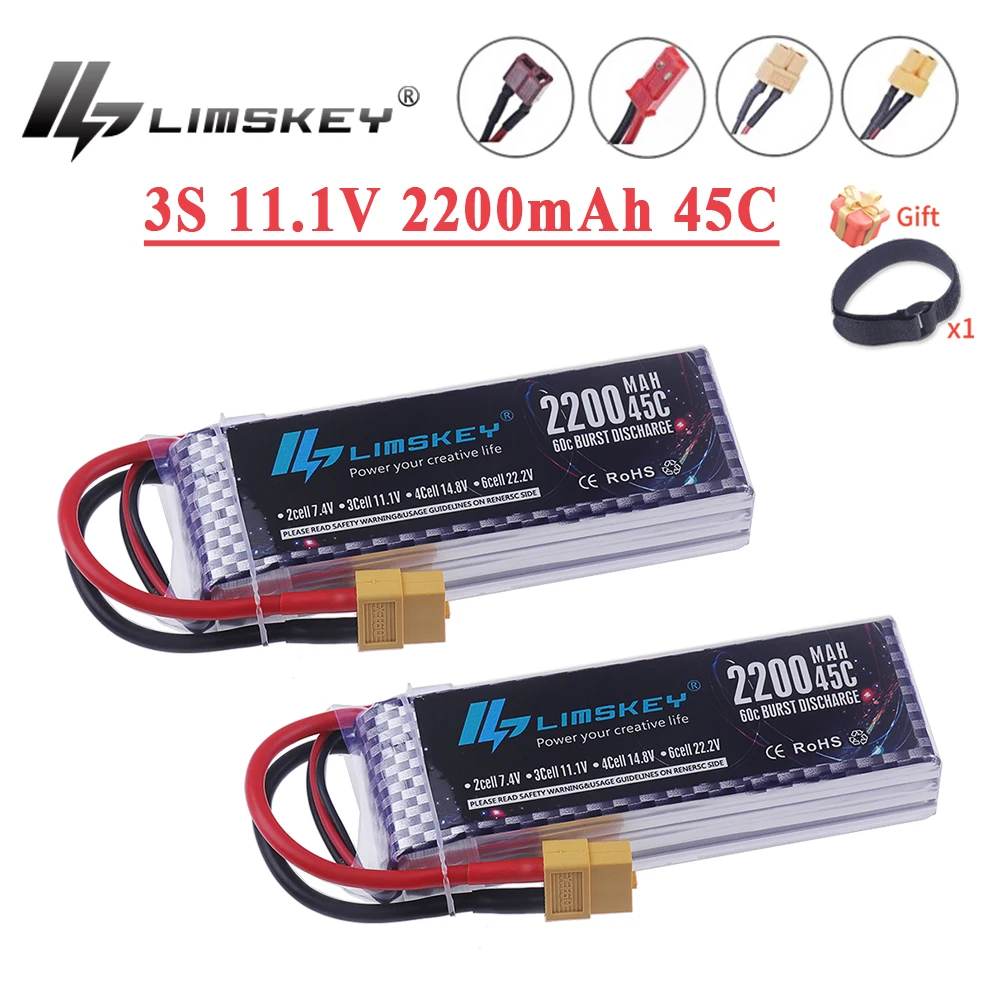 Batteria LiPo 11.1V 2200mAh 3s 45C per aereo elicottero RC Quadcopter Auto Aereo con spina T/JST/XT30/XT60 Batteria 3S 11.1v