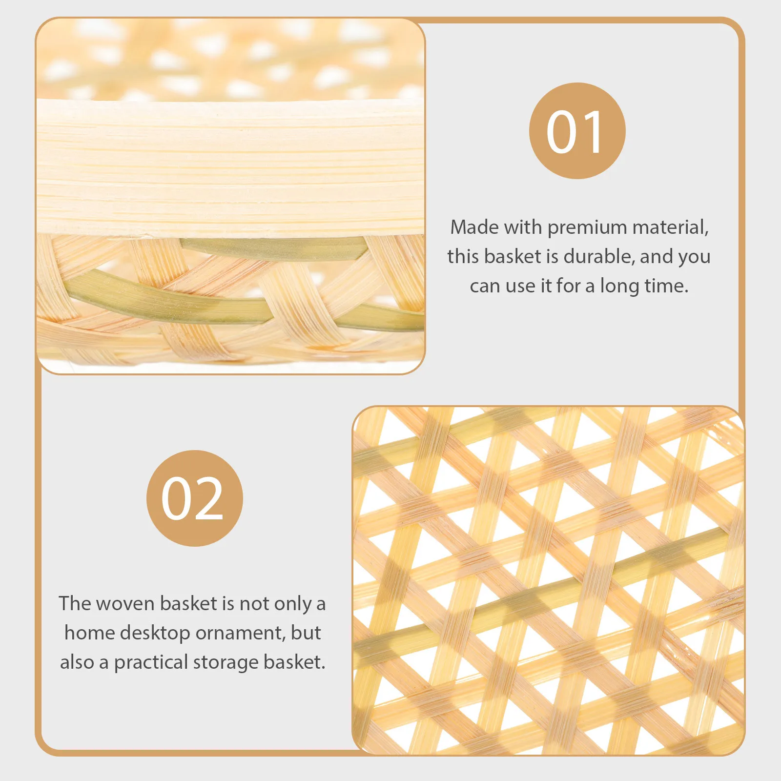 

Bamboo Woven Storage Basket Rustic Design Home Desktop Food Vegetable Sundries Organizer Round Bamboo Basket