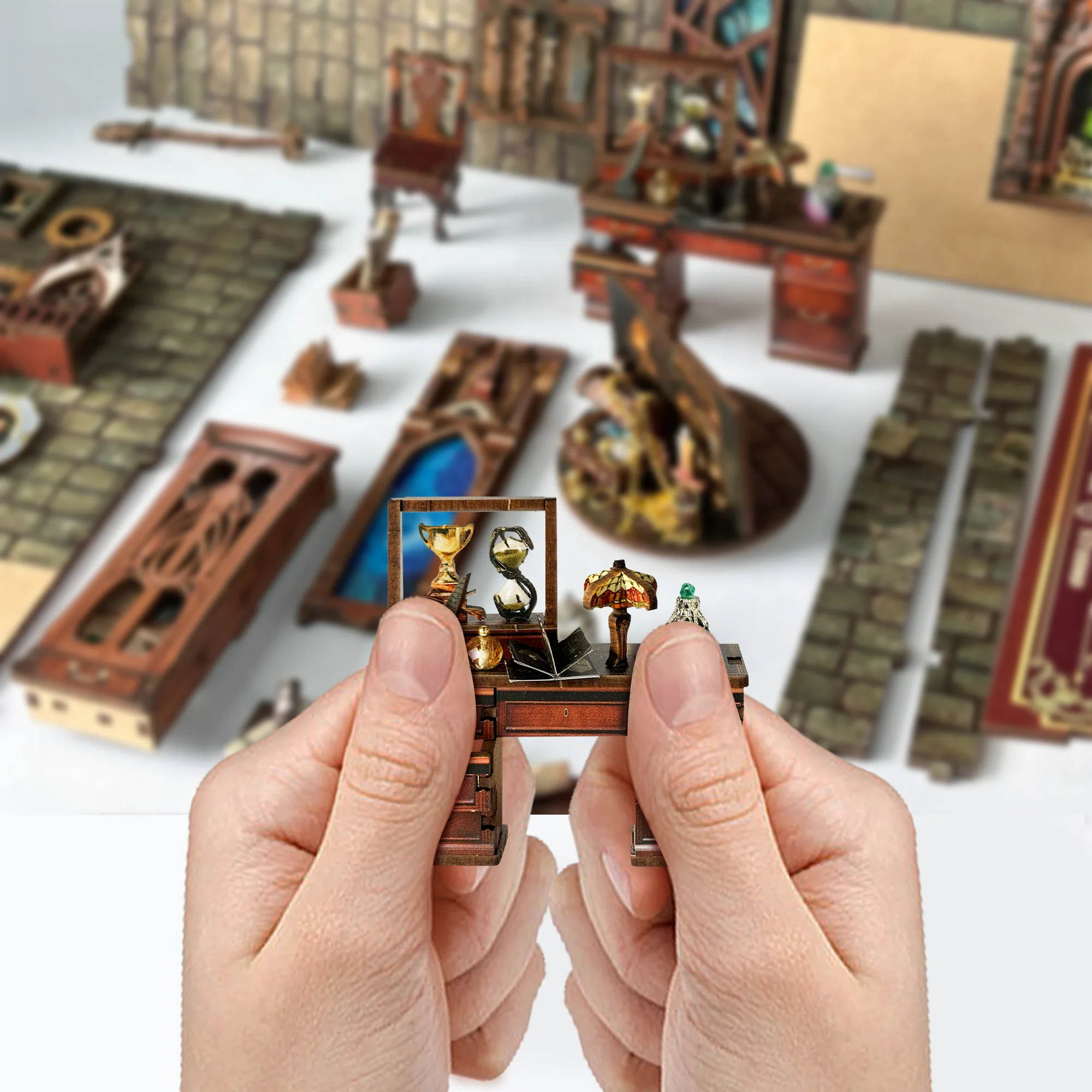 Kit de inserción de estante de rincón de libros de madera, Kits de modelos en miniatura de estudio mágico, estantería con sujetalibros ligero para amigos, regalos de cumpleaños