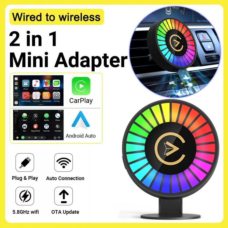 Nuevo Coche Carplay Android Auto Mini caja mágica inteligente aire acondicionado salida de aire aromaterapia Led luz colorida Plug and Play