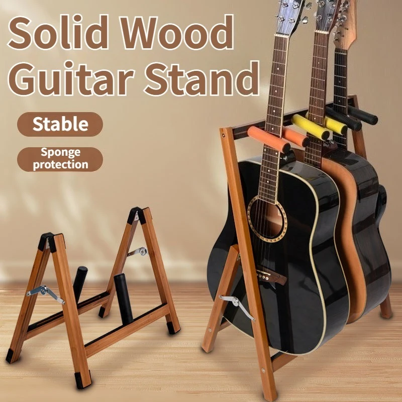 Solid Wood Multiple Guitar Stand Foldable Adjustable Floor-standing Stable Durable Guitar Stand Musical Instrument Accessories