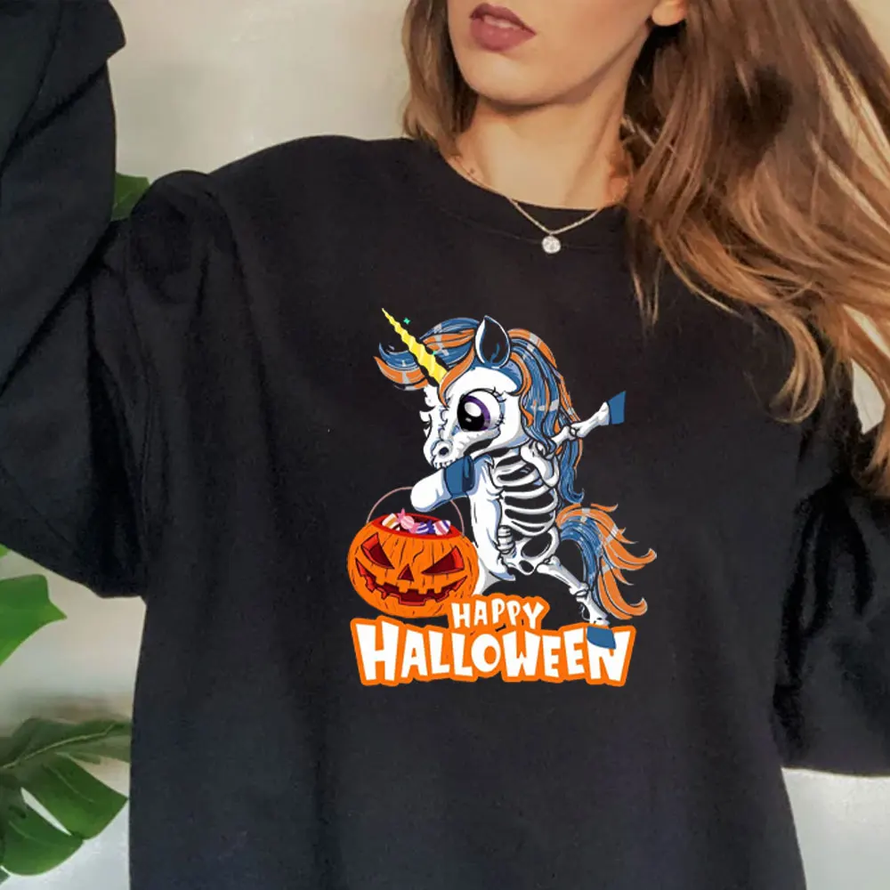 Cute Unicorn Happy Halloween Hoodie Cute Girl Boy Sweatshirt Happy Halloween Funny Halloween Gift for Her Girls Hoody Hooded