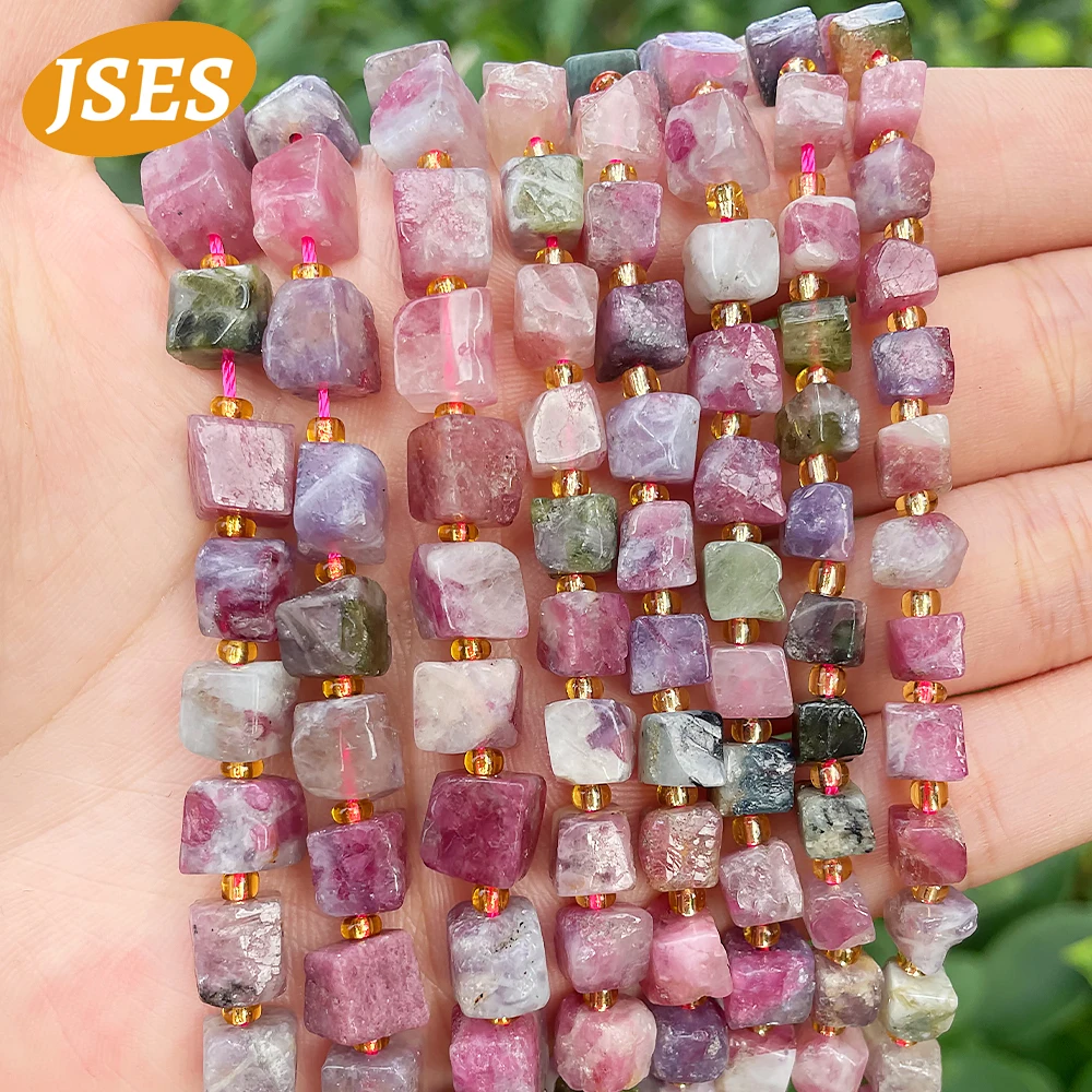 AA Natural Colorful Tourmaline Cube Shape 5-8mm Spacer Loose Gemstone Beads for Jewelry Making Wholesale DIY Bracelet Necklace