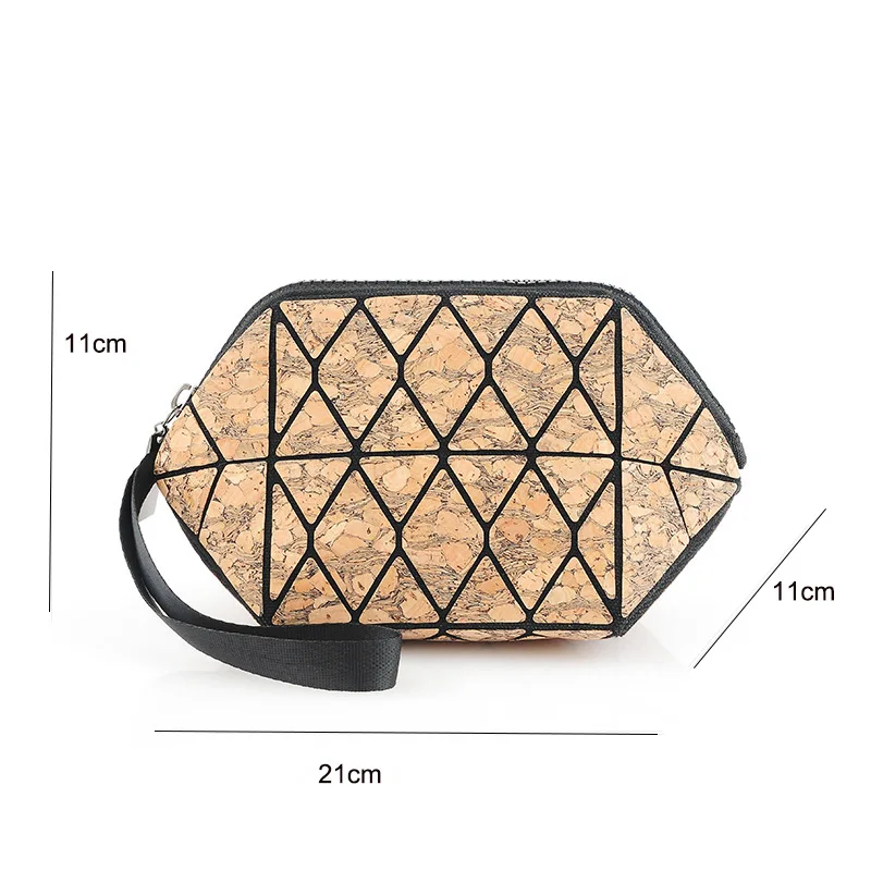 3pcs Makeup Bags Cork Leather Geometry Printing Foldable Protable Coin Purses With Wrist