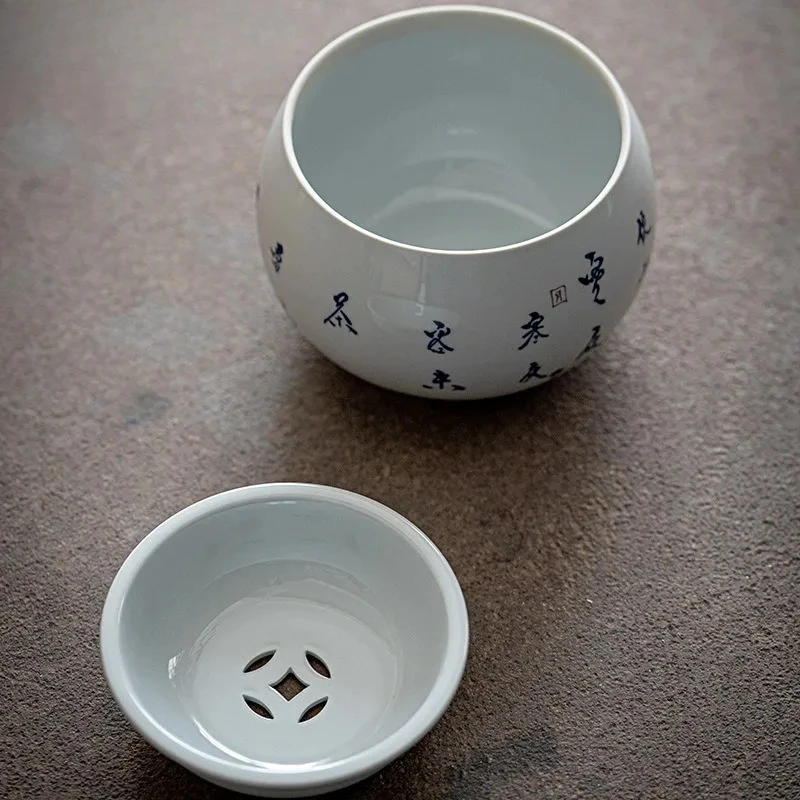 525ml Pure Hand Painted Calligraphy Art Ceramic Jianshui Tea Wash Basin Retro Glaze Tea Residue Barrel Tea Bucket Kung Fu Teaset