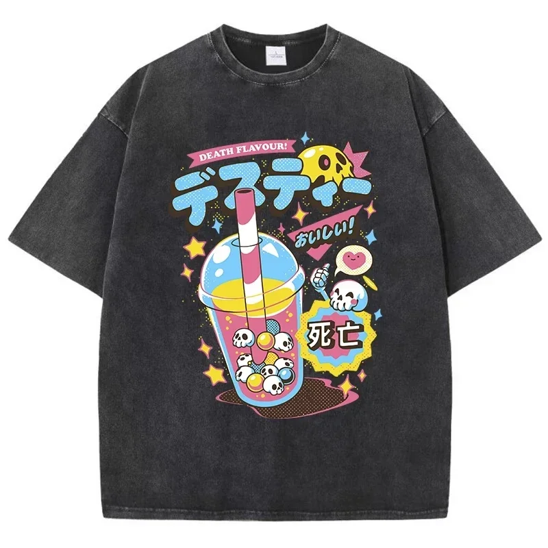 

Fashionable hip-hop design, printed retro washed distressed men's clothing, daily wear, street trend loose round-neck T-shirt