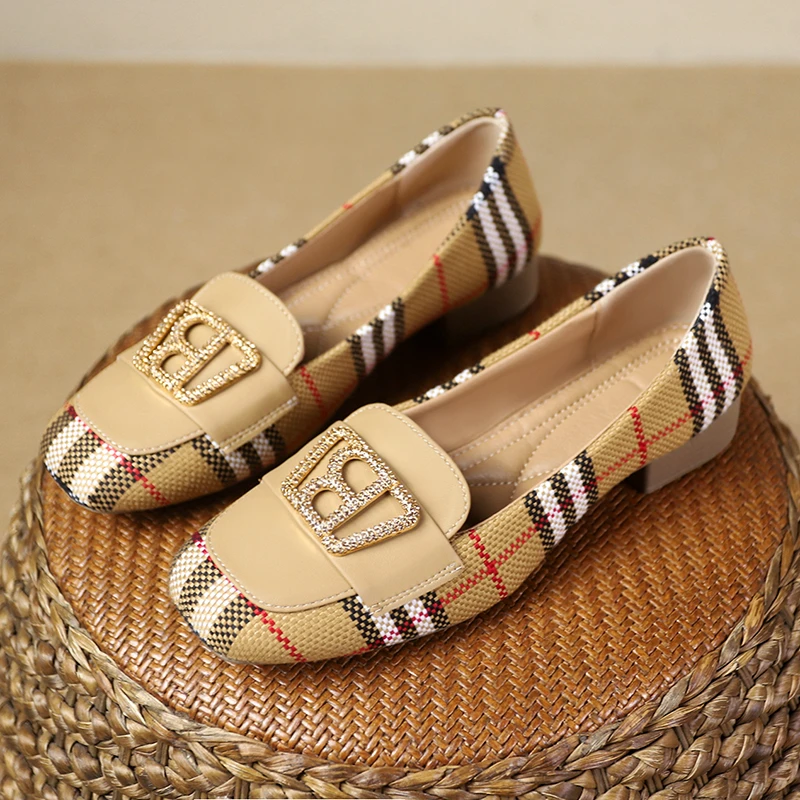 

Soft Bottom Metal Loafers Luxury Flat Shoes Designer Mary Jane Shoes Shallow Mouth Retro Square Head Bottom Dress Shoes