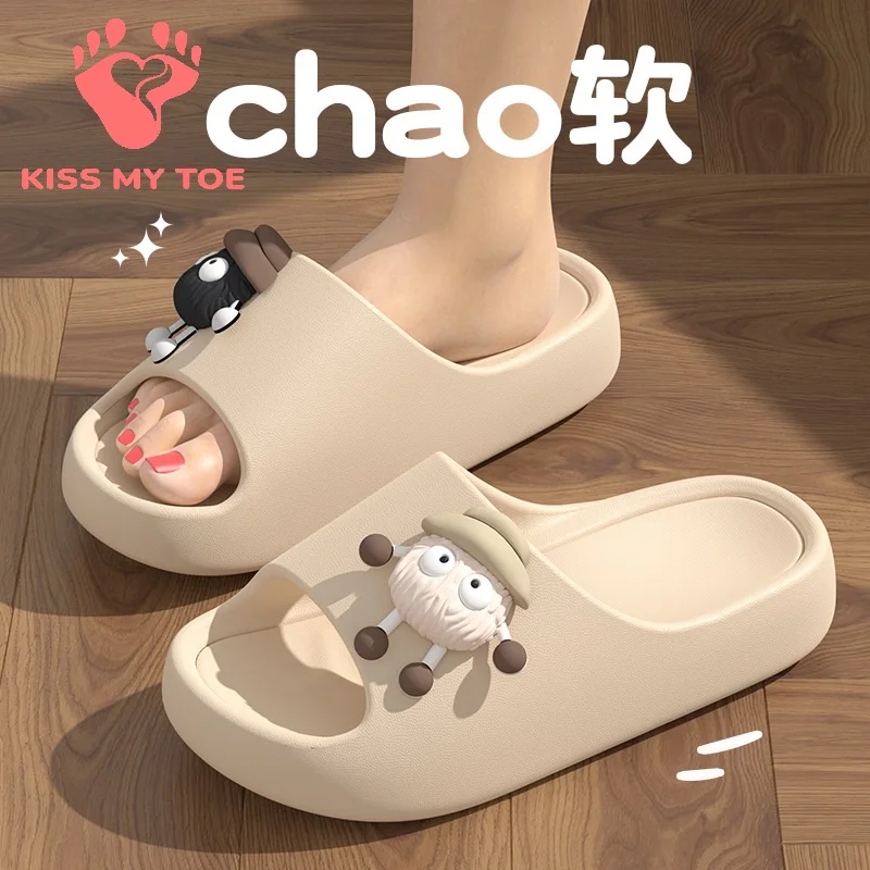 

Soft Thick Bottom Pillow Slippers Women Men Couple 2026 EVA Sole Animal Bathroom Sandals Woman Non-Slip Indoor Home Shoes 1266
