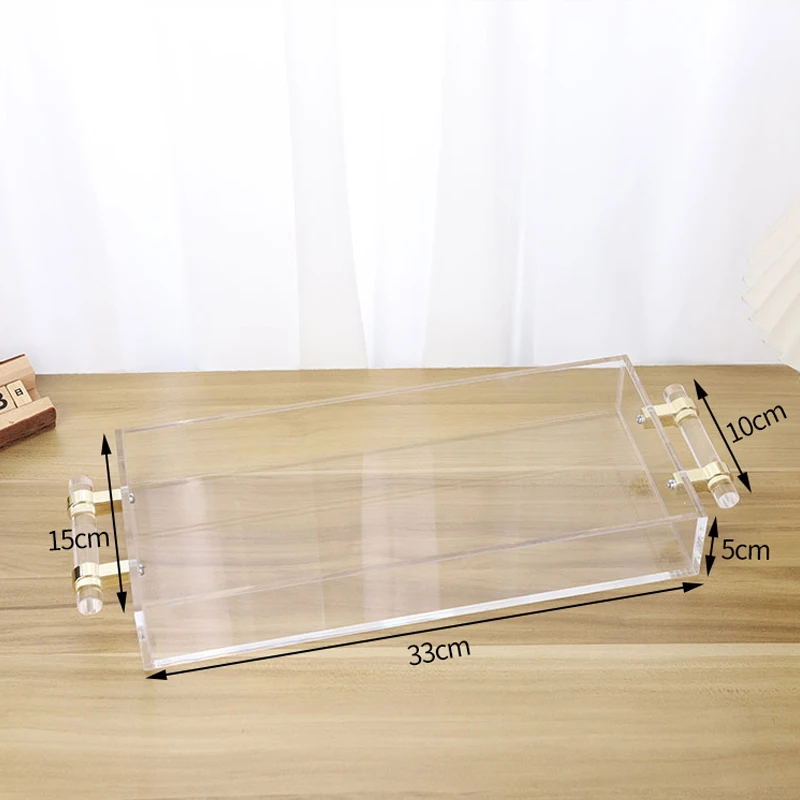 Clear Acrylic Rectangular Teacup Tray Lucite Bread Tray Serving Tray Candy Tray Hotel Dinner Storage Tray Organizer with Handle