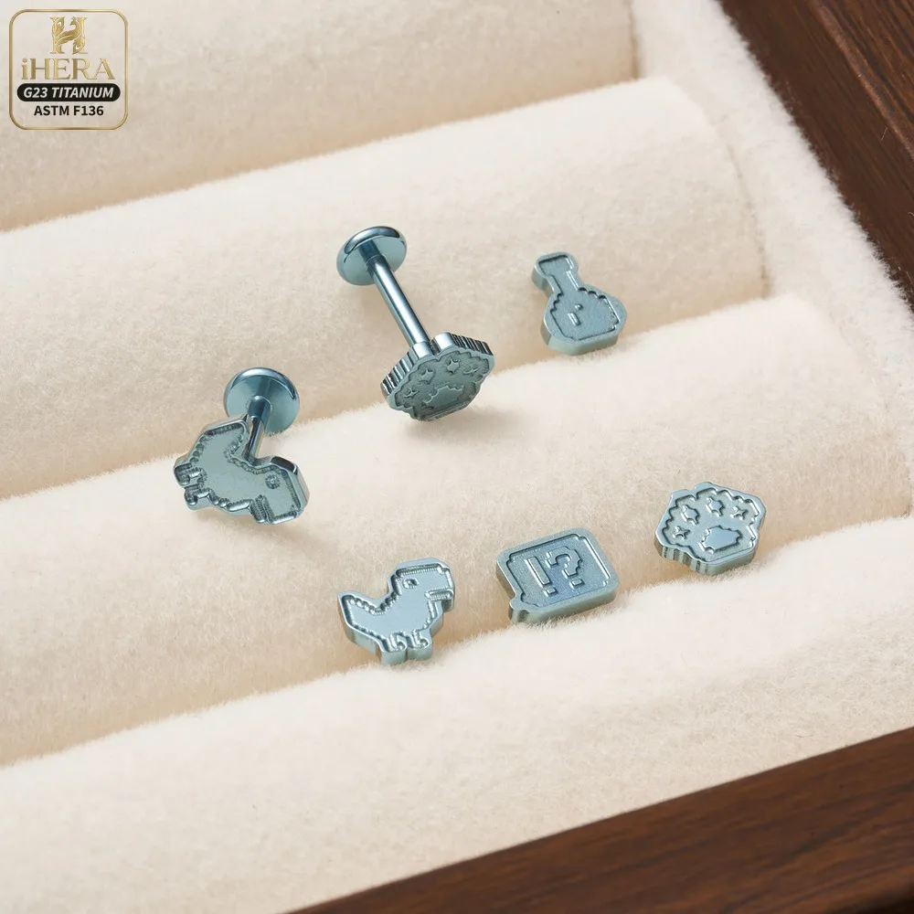 42V ASTM F136 Titan Blaues Pixel Niedlicher Flacher Ohrstecker Retro Gamer Labret Piercing Helix Tragus Conch Nasenknorpel Ohrstecker – Detail 7