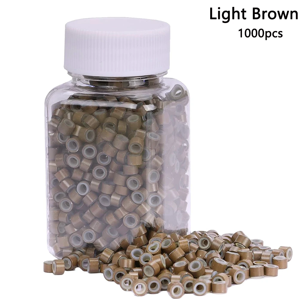 

500/1000Pcs Hair Extentions Micro Rings Links Beads 5mm Silicone Lined Beads for Human Hair Extensions Tool-Multi-colored